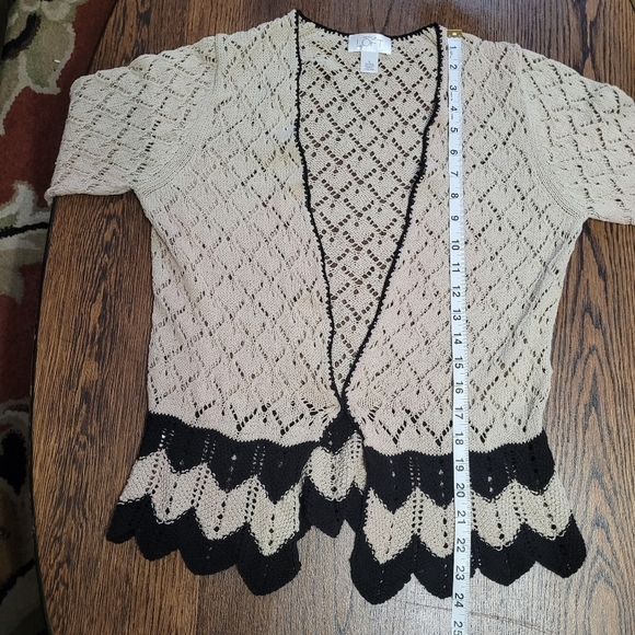 Ann Taylor LOFT Tan Black Crochet Open Front Cardigan Sweater Size Womens Small - Picture 7 of 8